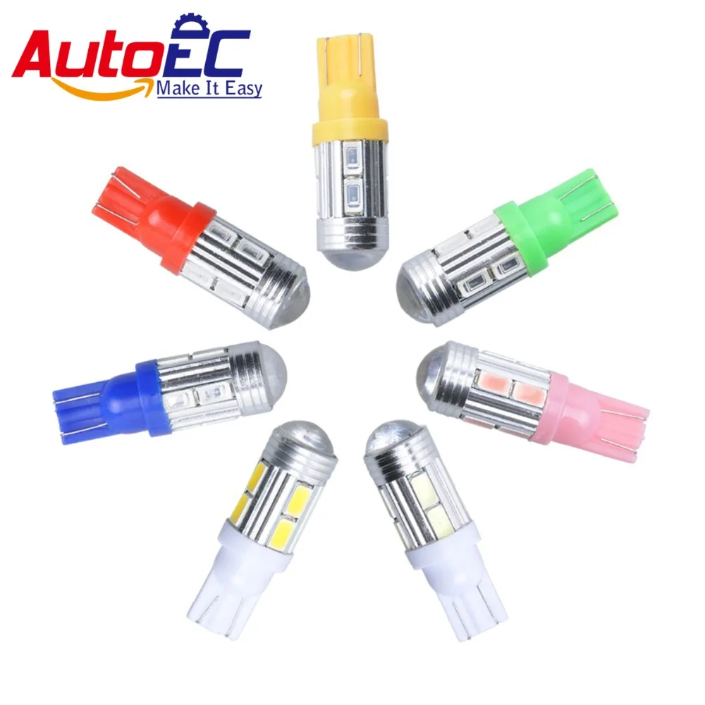 AutoEC 2 x LED Automobile Lamps W5W 10 LED SMD5630 with Projector Lens Car Turn Tail Signal Light Bulbs 7 color 12v #LB108