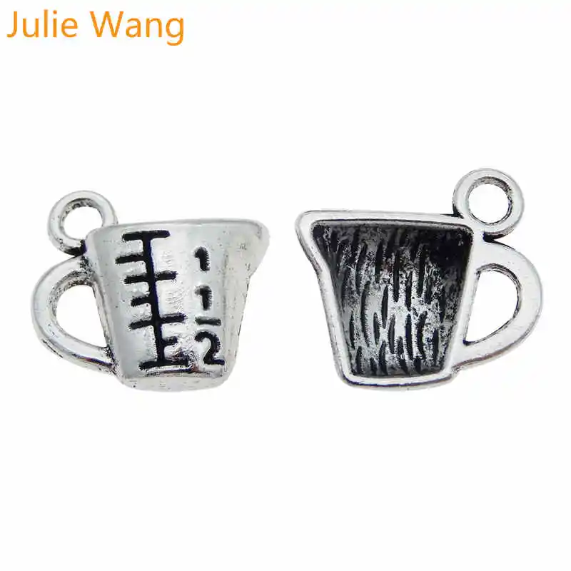 Julie Wang 20PCS Measuring Cup Charms Alloy Antique Silver Color Earrings Bracelet Jewelry Making Pendant Metal Accessory