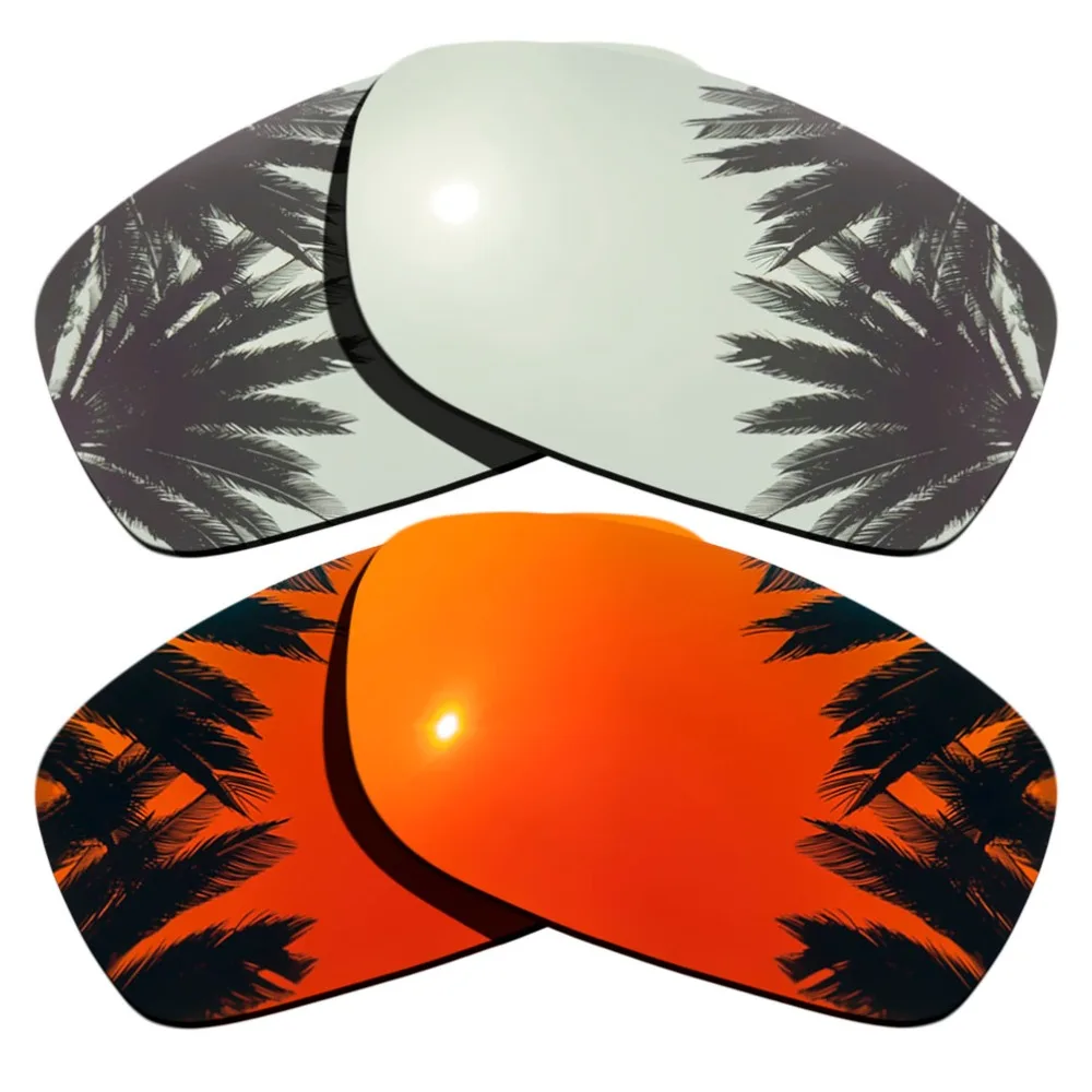 

(Silver Mirrored+Orange Red Mirrored Coating) 2-Pairs Polarized Replacement Lenses for Fives Squared 100% UVA & UVB Protection