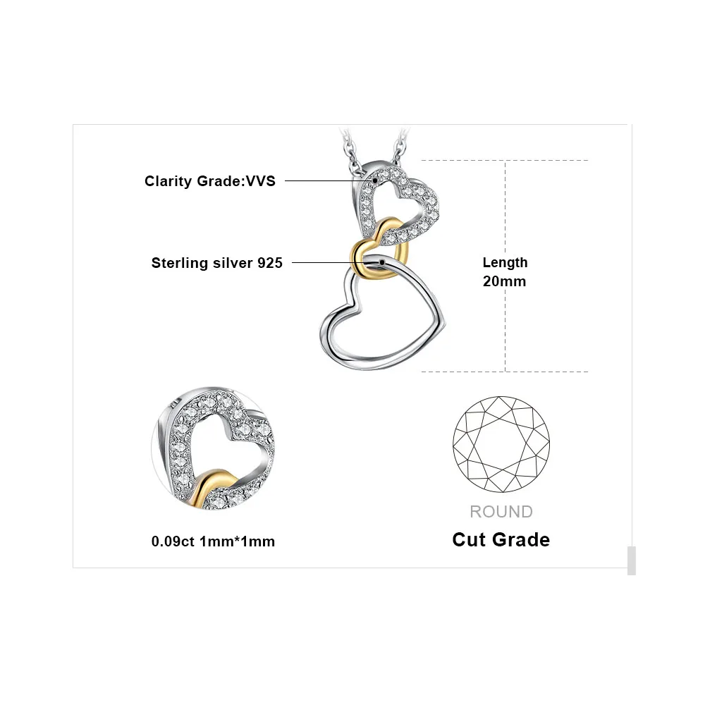 JewelryPalace Heart Love Knot 925 Sterling Silver Gold Cubic Zirconia Simulated Diamond Pendant Necklace for Women No Chain