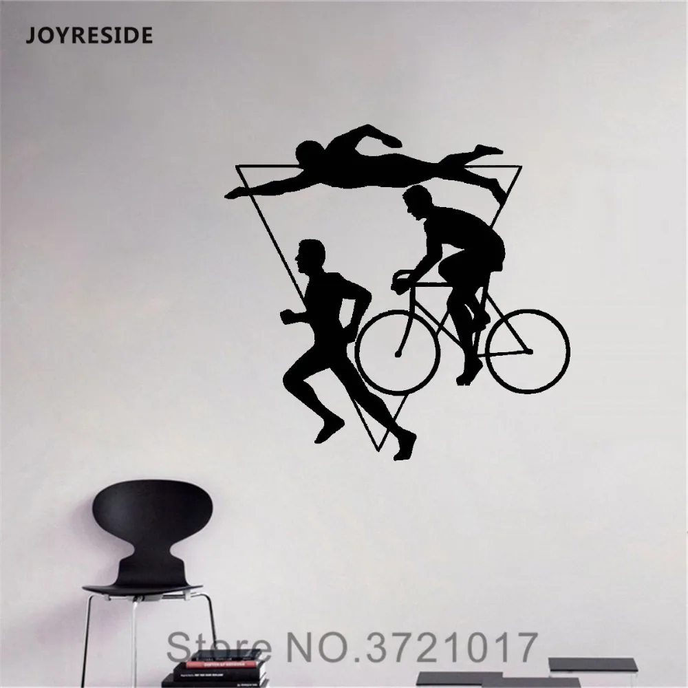 JOYRESIDE Swimmer Bicycle Running Wall Sport Triathlon Multiple Decals Vinyl Sticker Living Room Interior Decoration Mural A1590