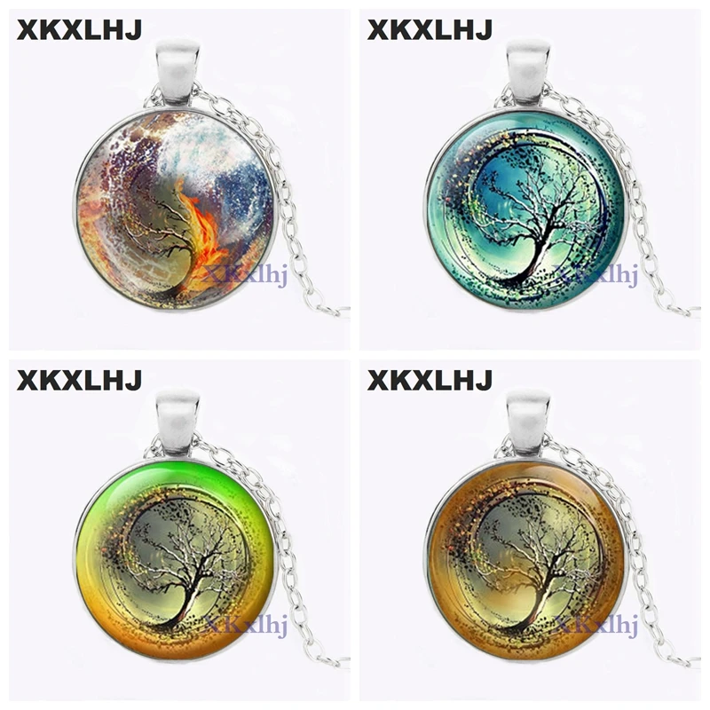 XKXLHJ Divergent Inspired 6 different Background Insurgent Sea Tsunami Glass Pendant Divergent Tree Glass Round Necklace