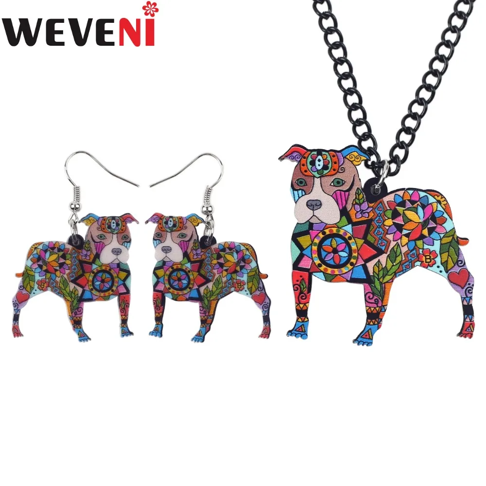 WEVENI Acrylic Boston Terrier Pit Bull Dog Necklace Earrings Jewelry Sets Collar Hot Trendy Wholesale Jewelry For Women