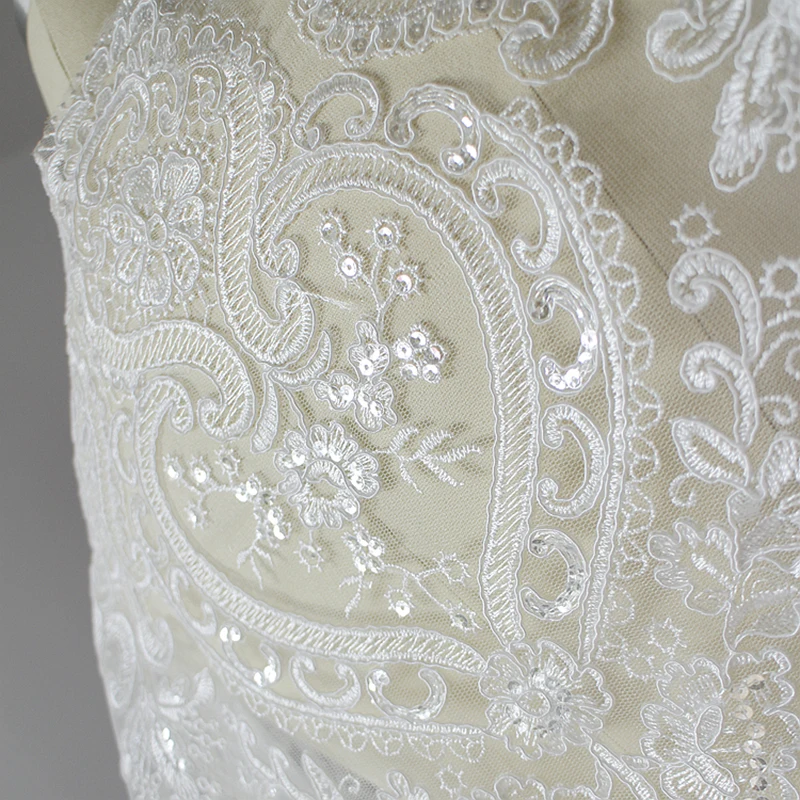 2Yards 54cm Luxurious Corded Sequin Mesh Lace Trimming Wedding Embroidery Eyelash Lace Fabric For Bridal Gown Dresses