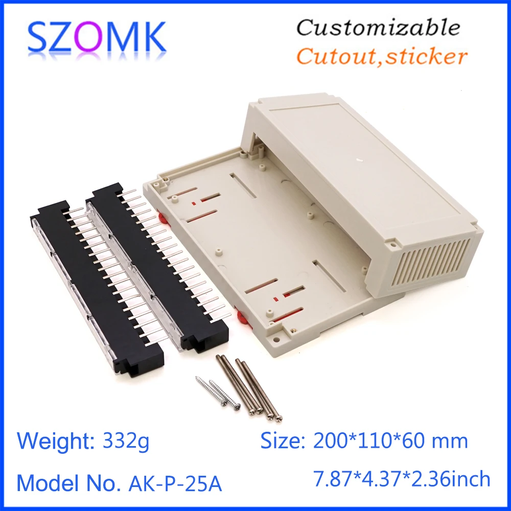 10Pcs 200*110*60mm szomk plastic din rail enclosure for electronics project box abs plastic pcb housing PLC control box