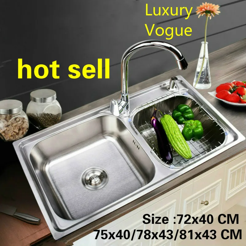 

Free shipping Individuality kitchen double groove sink common food grade stainless steel hot sell 72x40/75x40/78x43/81x43 CM