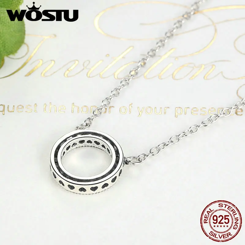 2019 caliente estilo Plata de Ley 925 100% auténtica círculo de la suerte romántico colgante collares para mujeres Sterling-Silver-Jewelry CRN010