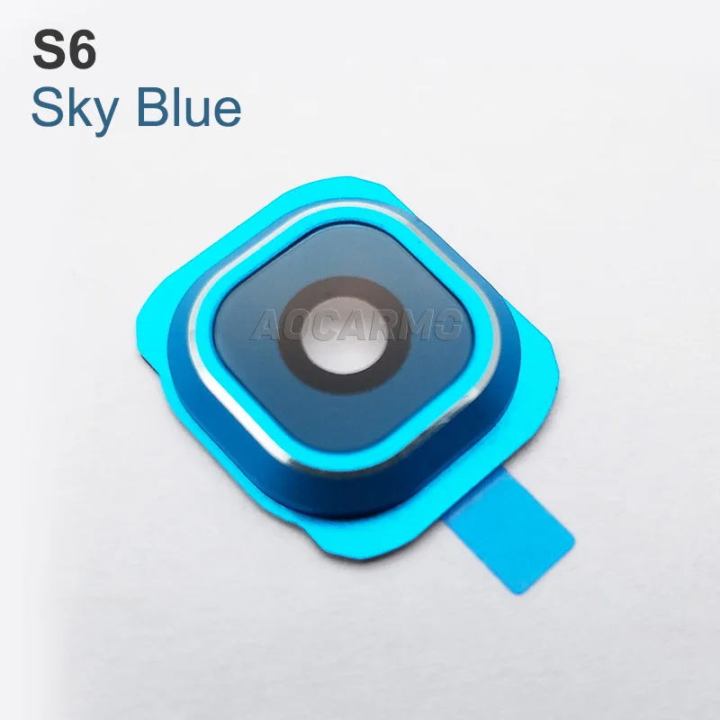 Aocarmo capa de vidro para lente de câmera traseira + moldura de anel de metal + adesivo adesivo para samsung galaxy s6 s6edge edge g9200 g9250