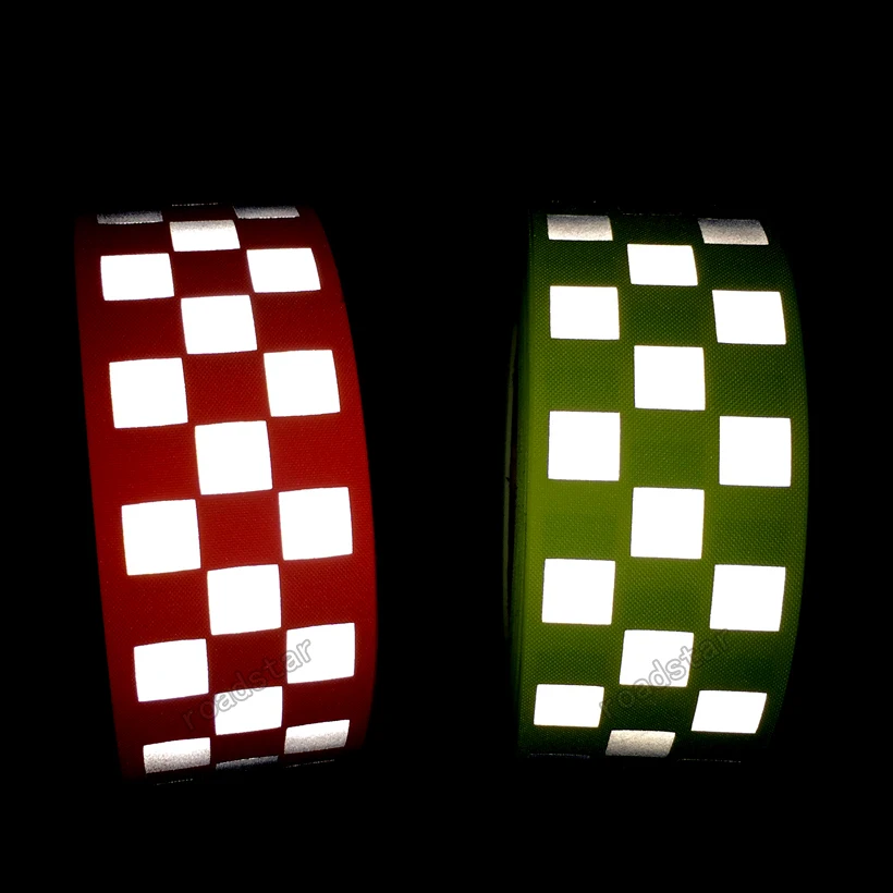 Roadstar Reflective Oxford Webbing Fluorescent Yellow& Orange Warning Tape with Small Square for Safety Sew on Cothing