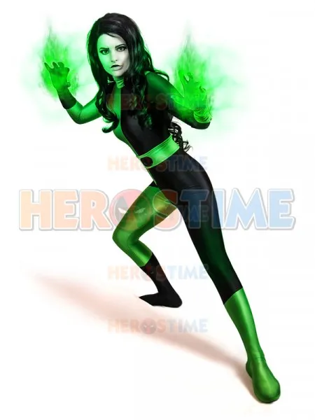 Shego Costume Female Super Villain Costume Spandex Zentai Bodysuit For Woman/Girl Halloween Costume