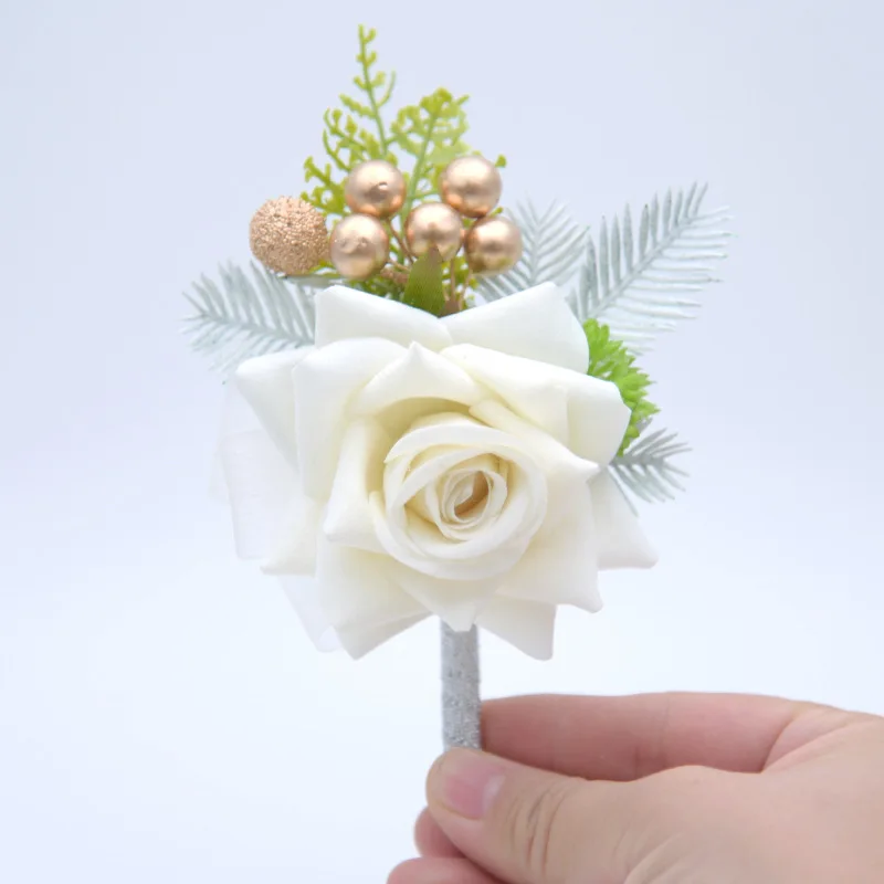 JaneVini 赤/ネイビー/ピンク/アイボリー人工ローズ結婚式の boutonnieres 花嫁新郎ブートニア結婚式男性 Groommen ピンコサージュ