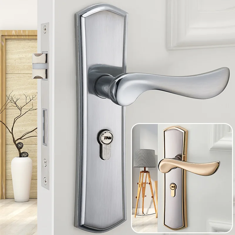 

Modern minimalist interior mechanical lock bedroom solid wood door handle lock home hardware lock handle