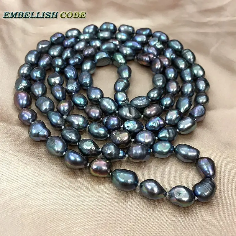 long necklace 120cm 160cm pearls dark blue Colourful Rope knotted twisted 2 rows semi baroque irregular freshwater for women