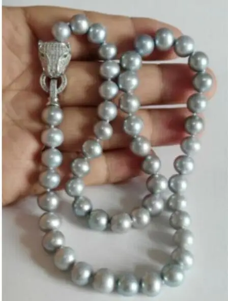 Hot selling free shipping****elegant 10-11mm south sea round silver grey pearl necklace