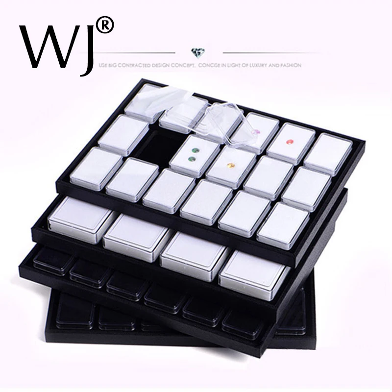 Novel Diamond Pendant Jewelry Display Case Gemstone Storage Box Coins Nuggets Holder Gem Jar Tray Velvet Insert Liner Rectangle