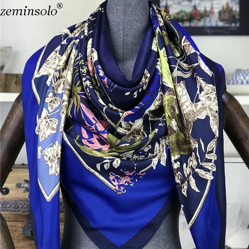 130*130cm Scarves For Women Floral Printed Silk Scarf Large Square Scarves Female Bandana Fashion Hijab Kerchief Shawls