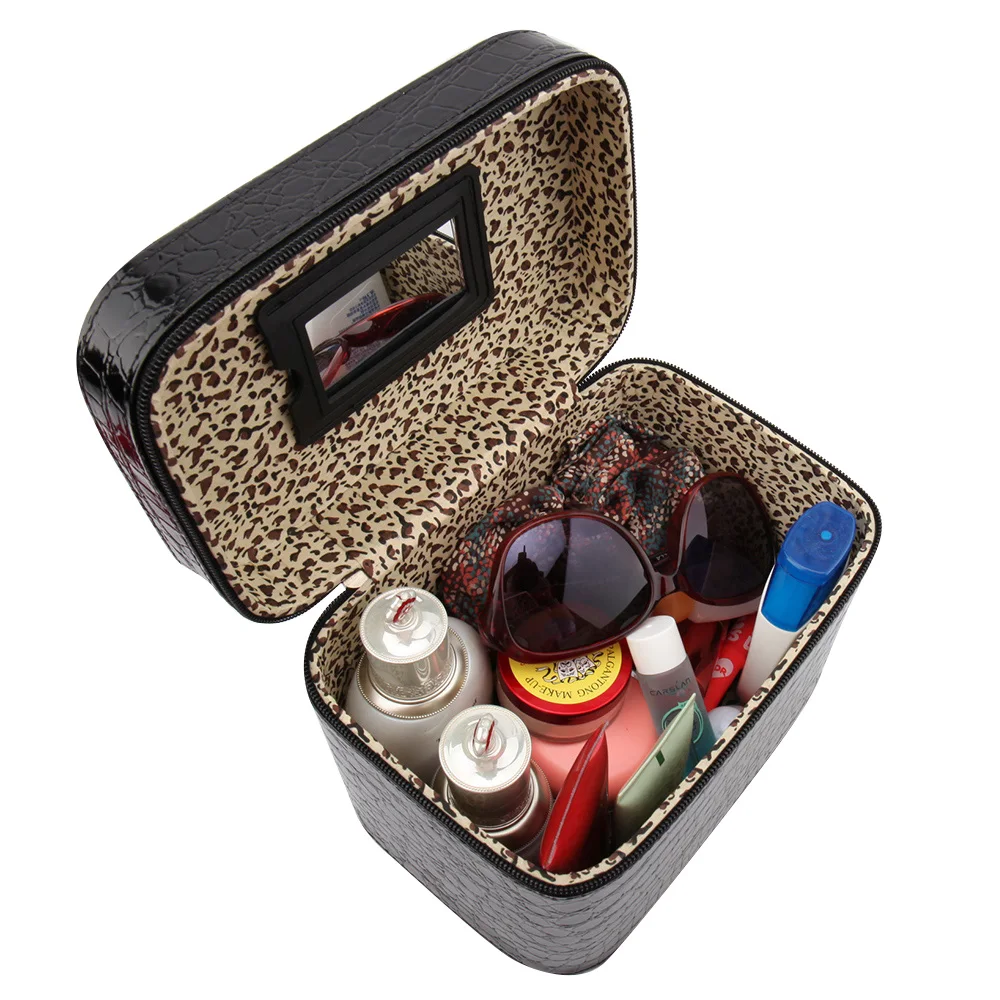 Large Cosmetic Case Makeup Bag Handbag Travel Make Up Box with Mirror Professional Makeup Organizer Zipper Storage Toiletry Case