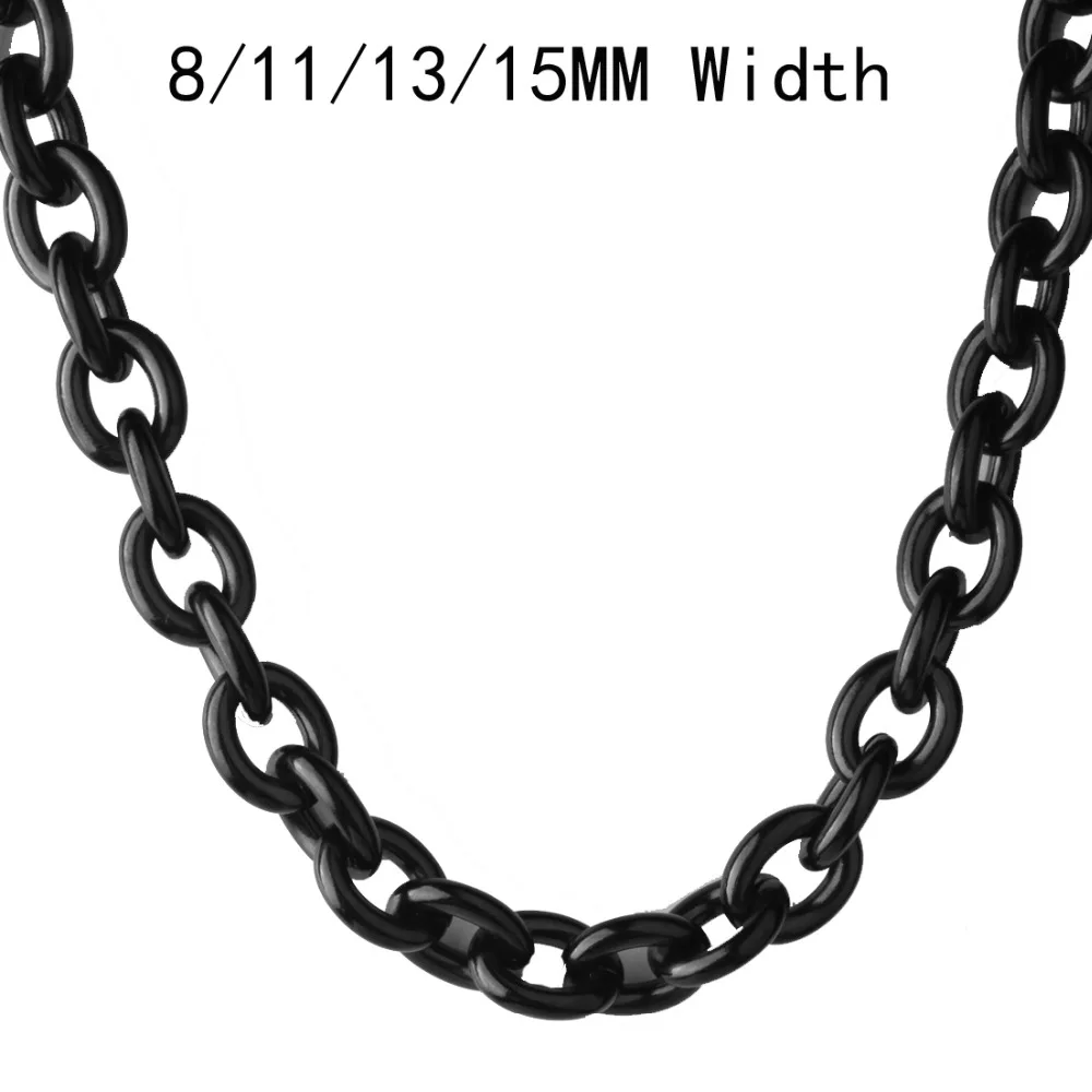 8/11/13/15MM High Quality 316L Stainless Steel Black Jewelry Rolo Oval Link Chain Men's Heavy Necklace Or Bracelet Bangle 7-40