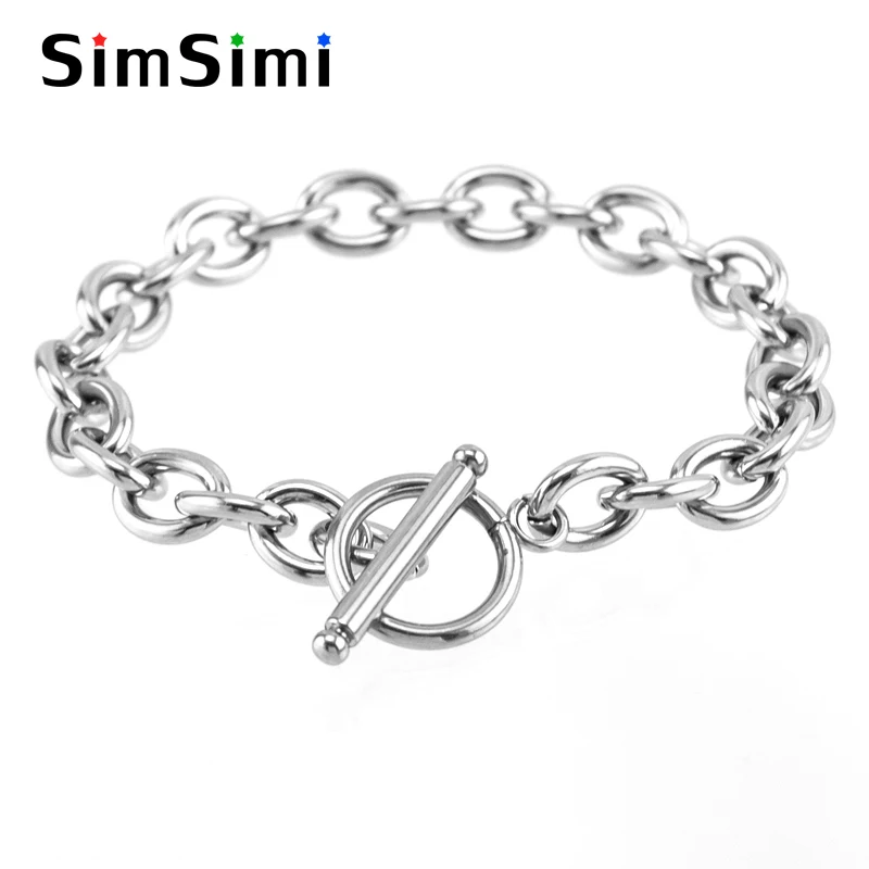 Simsimi Men & Women large Rolo 4/6/8mm chain Stainless Steel Bracelets Toggle Clasps Connectors S.steel Gift Cuff Bangles