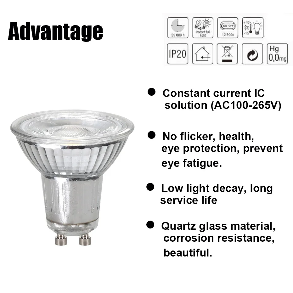 4pcs GU10 LED bulb No flicker AC100-265V 5W COB Super Bright Spotlight Home Ceiling Fans Replace 50W Halogen Lamps