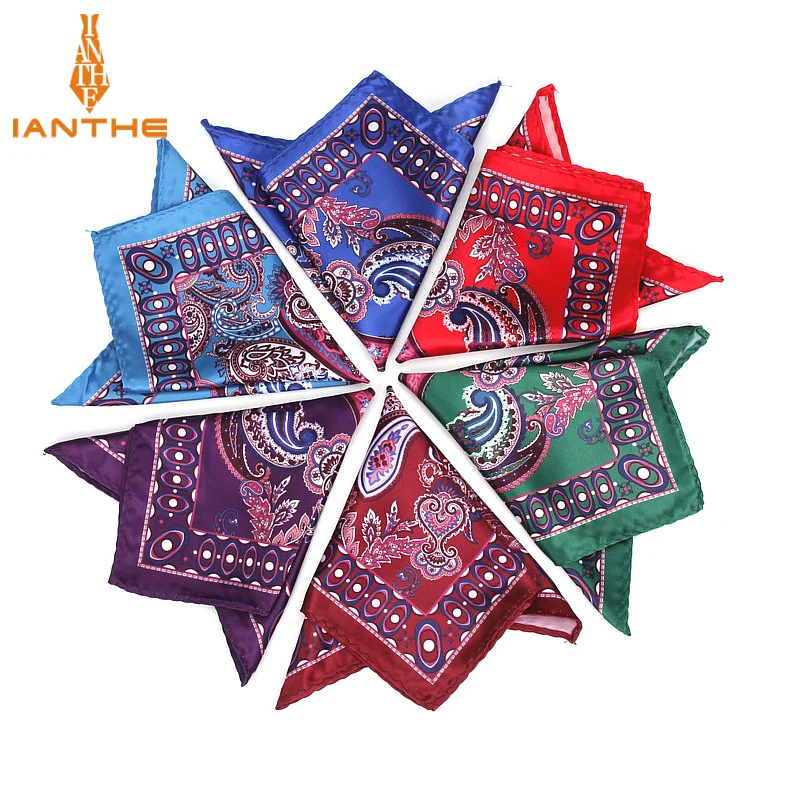 Luxury Men's Handkerchief Vintage Paisley Pocket Square Soft Hankies Wedding Party Business Artificial Silk Chest Towel Gift