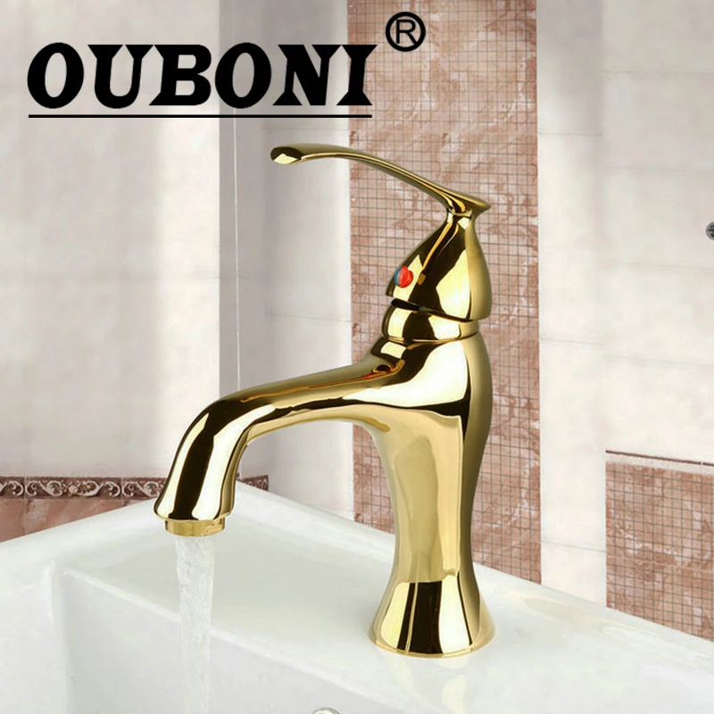 

OUBONI e-pak Golden Polished Bathroom Basin Faucet Washbasin Tap Faucets Modern Sink Mixer Taps Vessel Vanity Mixer