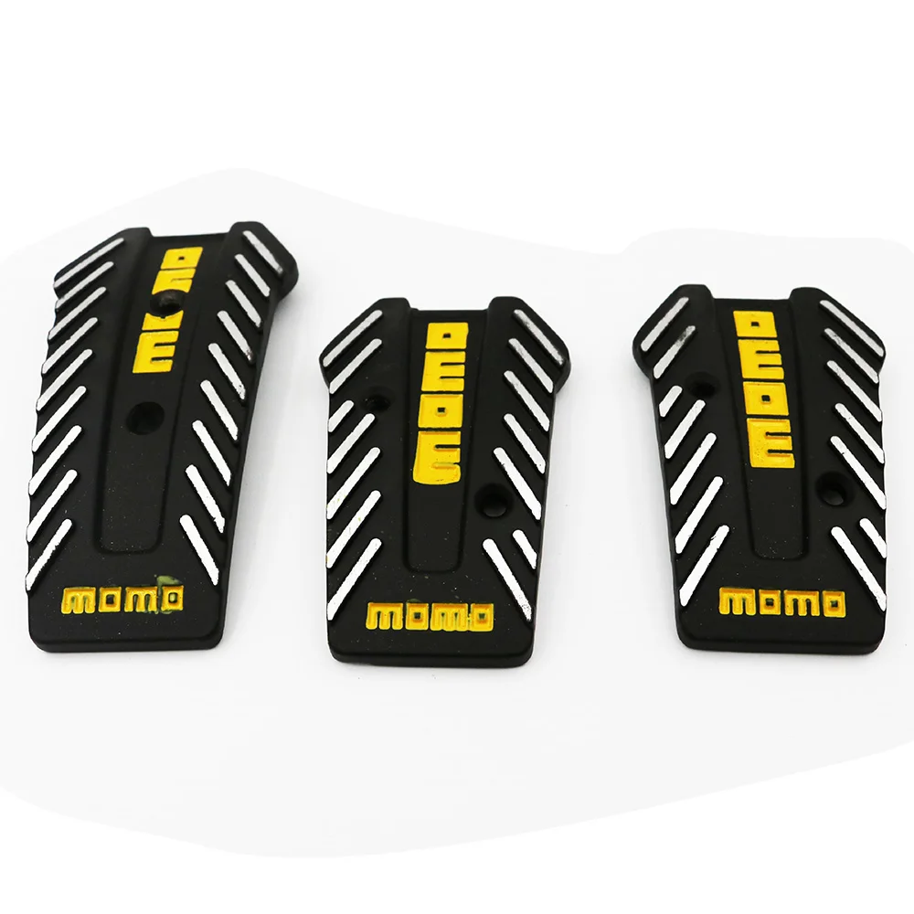 YSY 1Set Black/Silver Momo Aluminium Car Racing Pedals Universal Non Slip Sport Pedal Brake Pad Covers For Manual Car