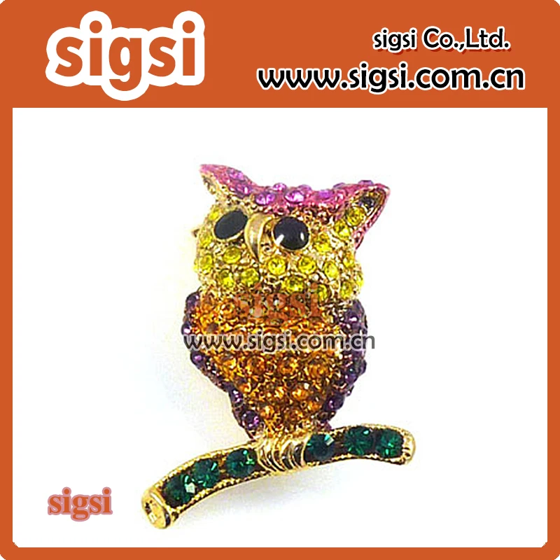 100pcs wholesale acrylic owl rhinestone animal brooch pin for gift/party