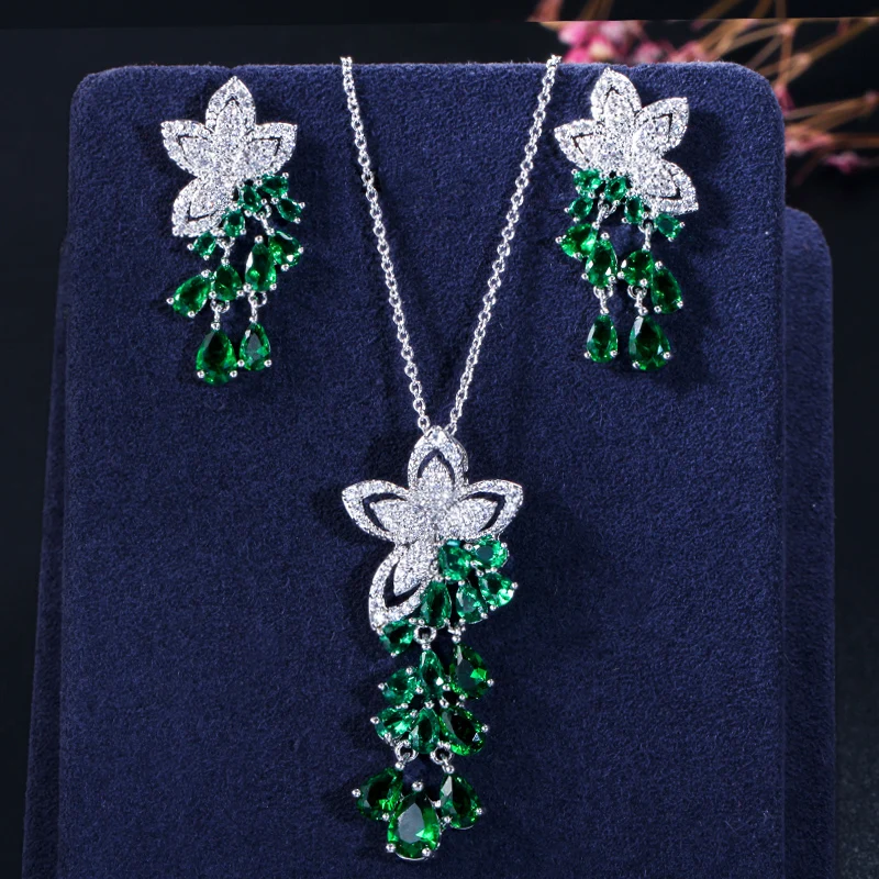CWWZircons 2026 Neuheit Kubische Zirkonia Quasten-Blumen-Ohrringe und Anhänger-Halskette Modische Damen-Schmucksets T334 – Detail 4
