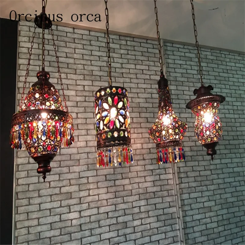 Southeast Asia Thai style color crystal chandelier Mediterranean Bohemia restaurant lights Postage free