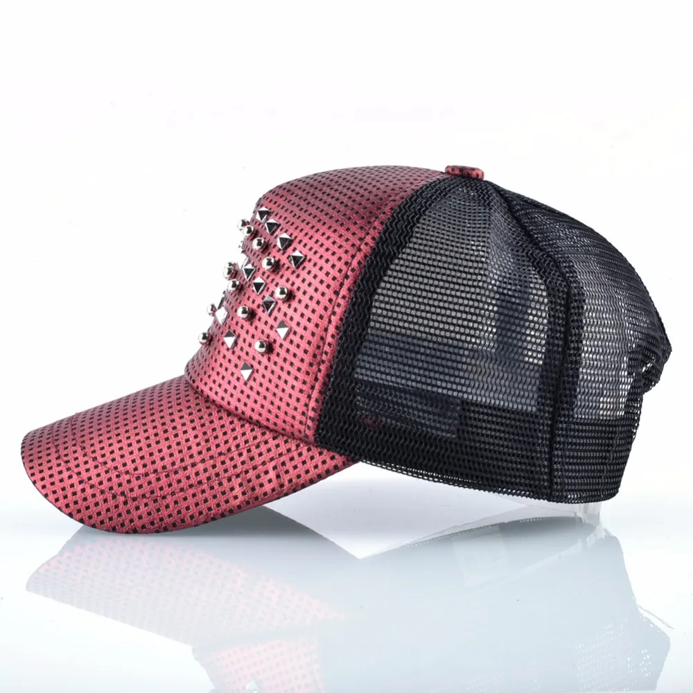 Fashion Women Baseball Cap Men Shinning Hip Hop Casquette Rivet Snapback Trucker Bones Boys Summer Breathable Mesh K pop Hats