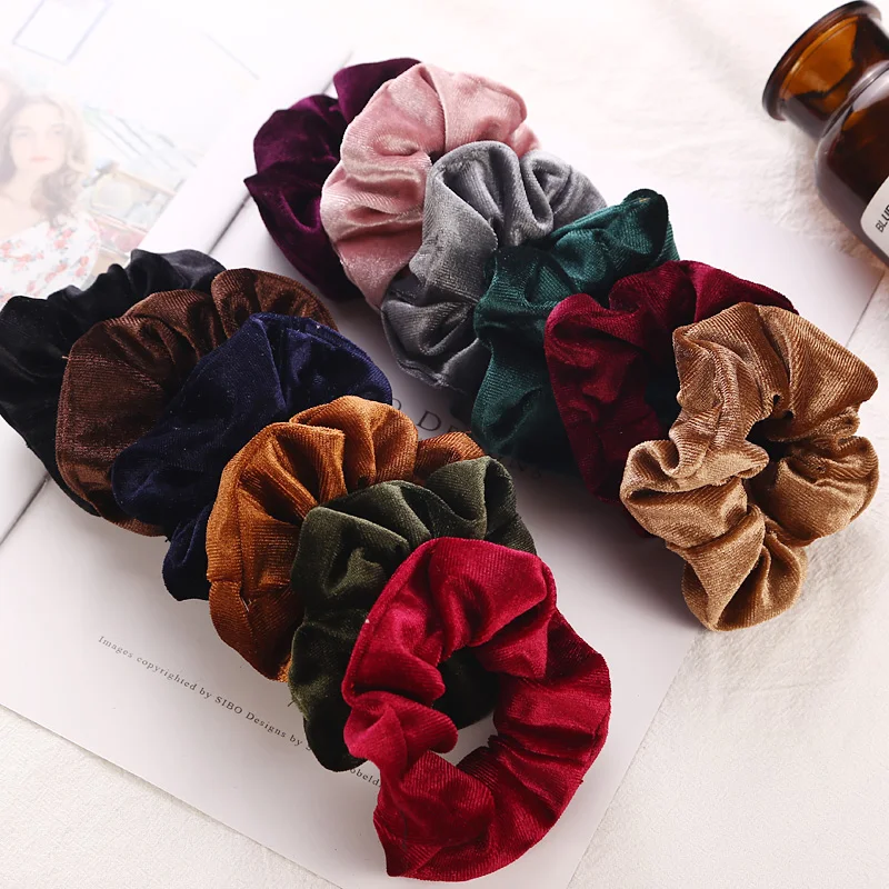 1PC Women Elegant Velvet Solid Elastic Hair Bands Ponytail Holder Scrunchies Tie Hair Rubber Band Headband Lady Hair Accessories