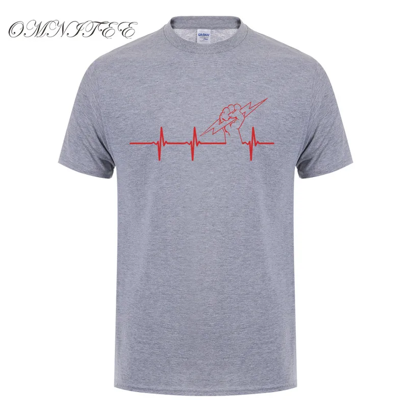 New Summer Funny Electrician T Shirt Men Short Sleeve Cotton Heartbeat of Electrician T-shirt Mens Clothing Camisetas Top OT-940