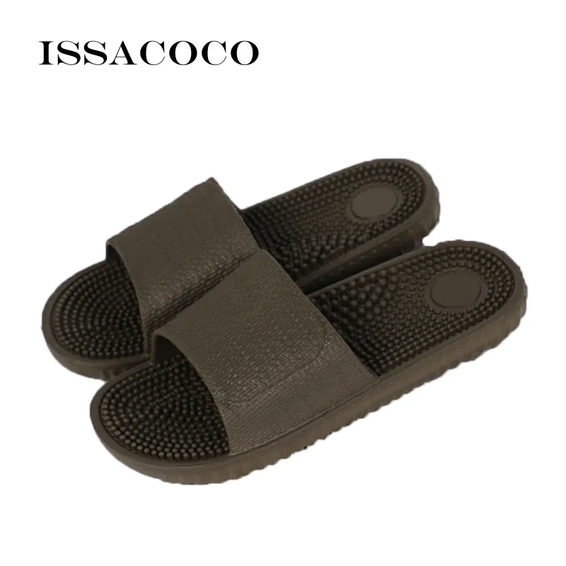 ISSACOCO Men's Flat Indoor Massage Slippers Men Home Non-slip Massage Slippers Zapatos Hombre Beach Flip Flops Men's Slides