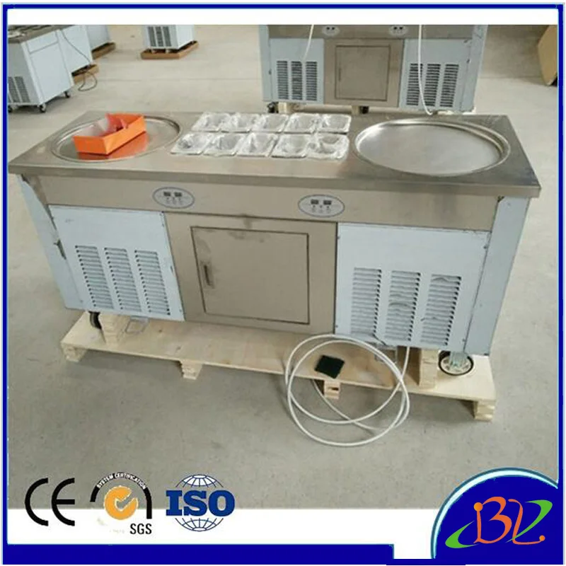 

Free shipping supply the 220v / 110v ice cream roll ice pan machine with 2 round pans 10 cooking tanks and 1 refrigerator