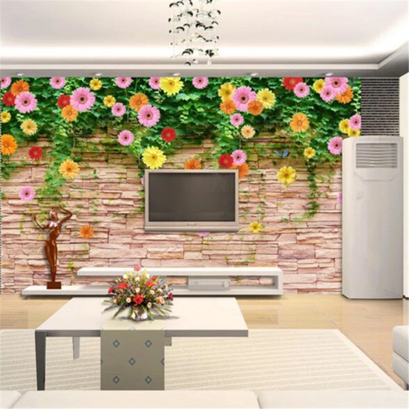 wellyu Custom Large Wallpaper 3D Stereo Murals Rose Chrysanthemum living room TV Wall paper Decorative Painting papel de parede