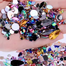 15g Bag About 300pcs Flat Back Acrylic Rhinestones in a Variety of Shapes and Sizes Many Colors For Face Decorations Gems