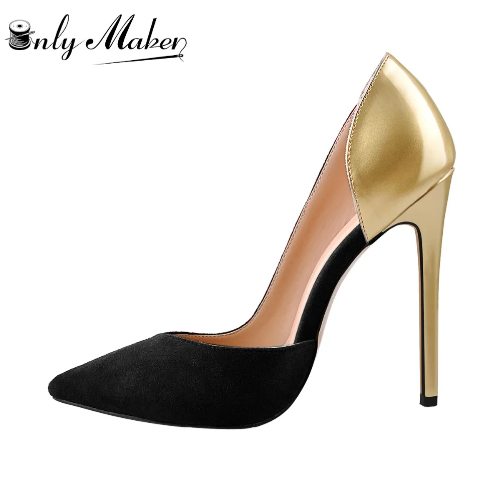 Onlymaker Women Pointed Toe  Pumps Side Space Sexy 12cm High Heel Slip On Stiletto Pumps Big Size Shoes