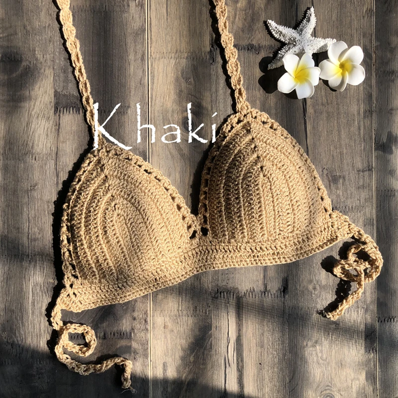 Bikinis sólidos para Mujer, bañador de Crochet rojo, Top de punto, Bikini Sexy, sujetador de natación para Mujer, traje de baño grande s-xl 2019