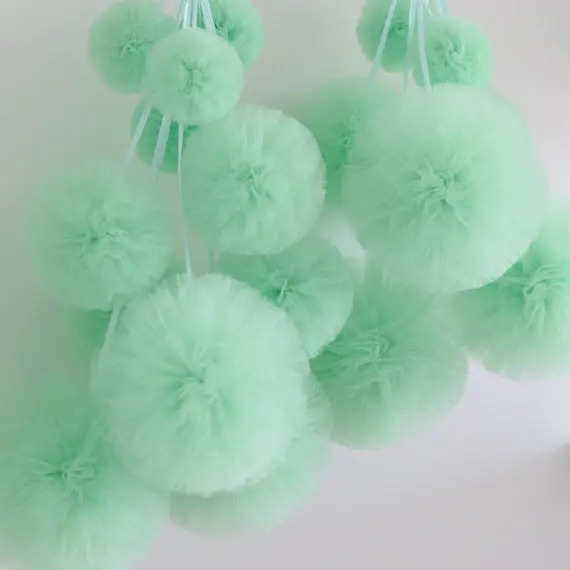 18pcs tulle pom pom set / wedding party decorations pom poms mint colour Bridal baby shower Decor Tutu Fluffy Bedroom Decoration