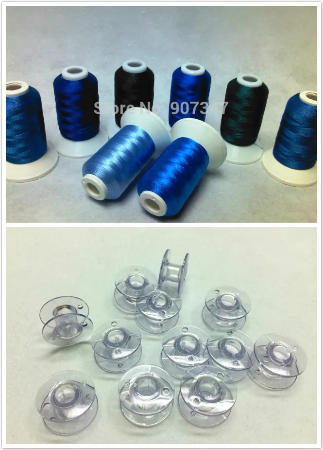 Blue Colors Series Computer Machine Embroidery Thread Polyester,500m *8 +12 PCS Plastic Empty Bobbin Cases Size A , Light Blue