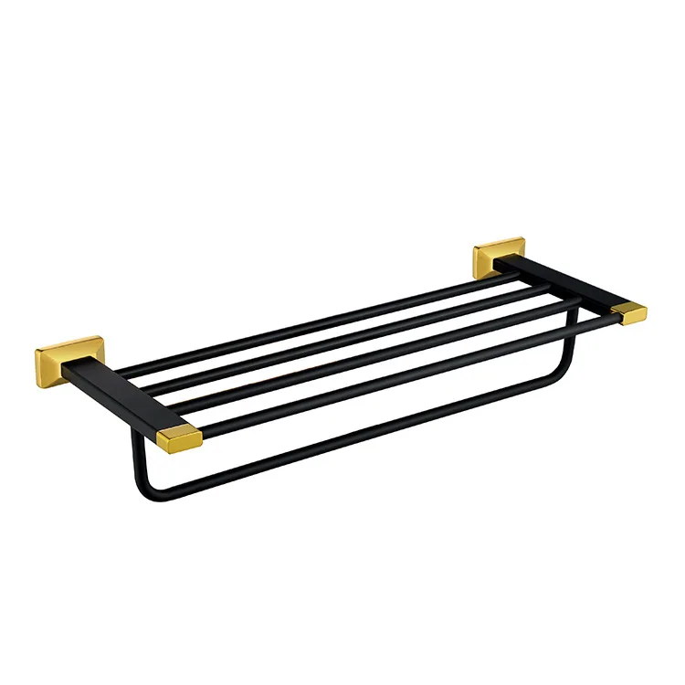 Luxury gold and black brass copper bathroom Shelf  Towel rack holder Bathroom accessories hardware