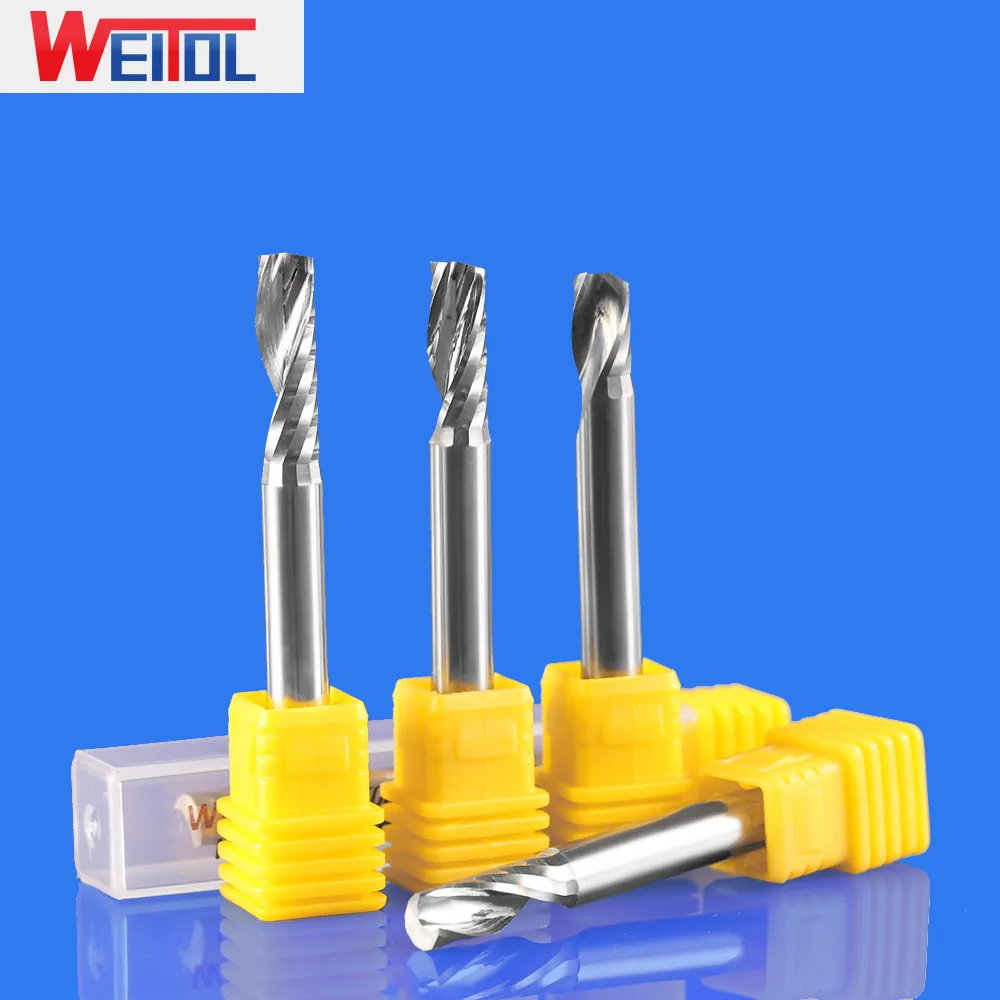 WeiTol 1 pz 3A 6mm Carburo di Tungsteno Fresa Singola Scanalatura A Spirale Bit CNC Fresatura Taglierina di Legno Utensili Da Taglio