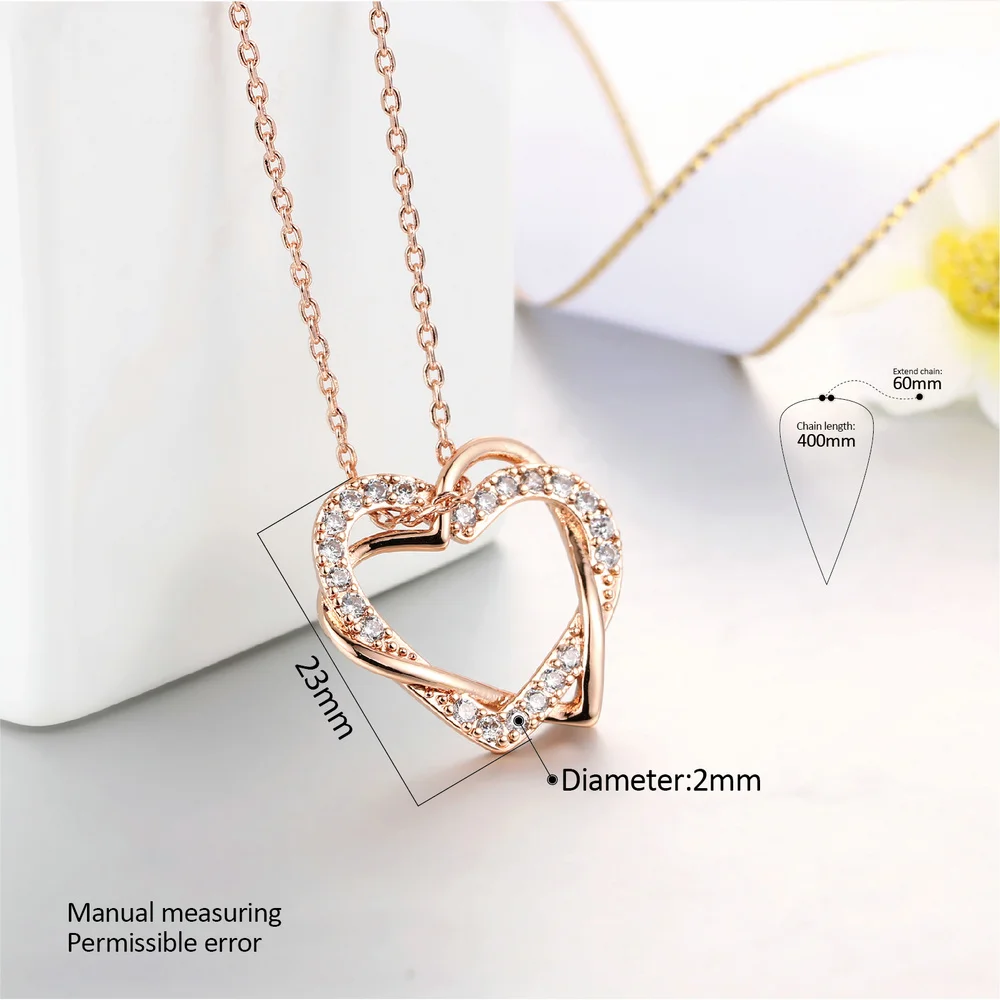 Double Fair Crystal Inifinity Heart Pendants Necklaces for Women Zirconia Wedding Engagement Jewelry Gift to Girlfriend DFN062