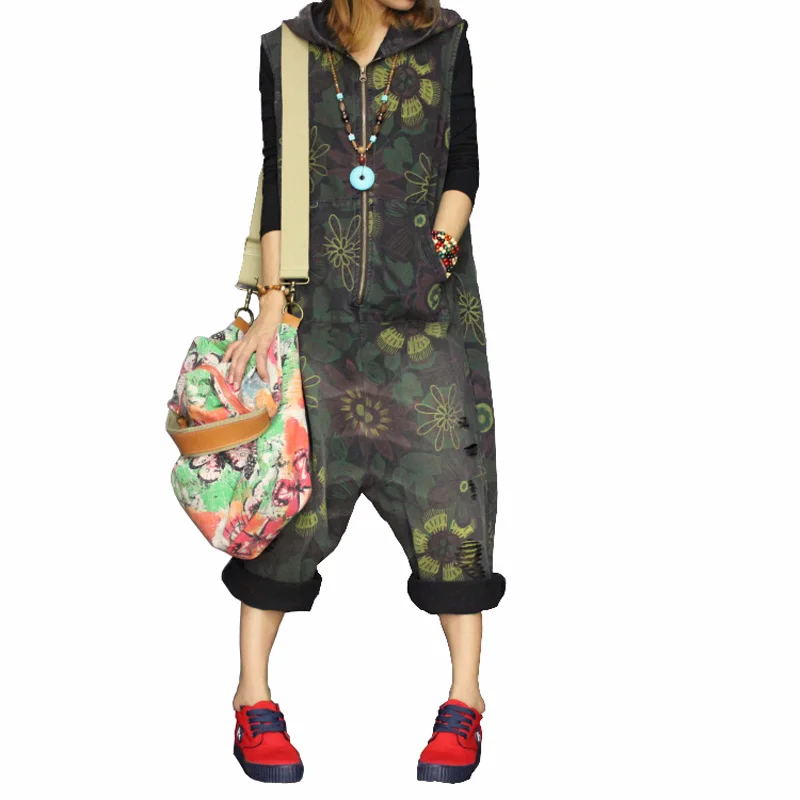 Free Shipping 2021 New Arrival Spring And Autumn Jumpsuit Personality Plus Size Bib Pants With A Hood Denim Loose Harem Pants