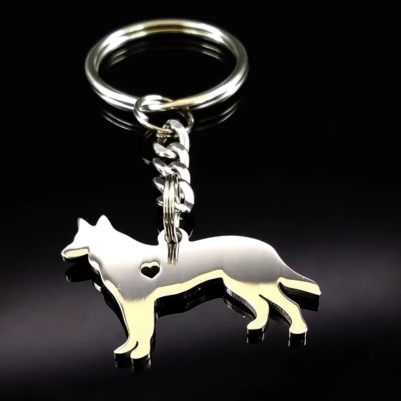 2024 Cute Shepherd Silver Color Stainless Steel Keychain for Women Fashion Dog Key Chain Jewelry llaveros para parejas K1328S01