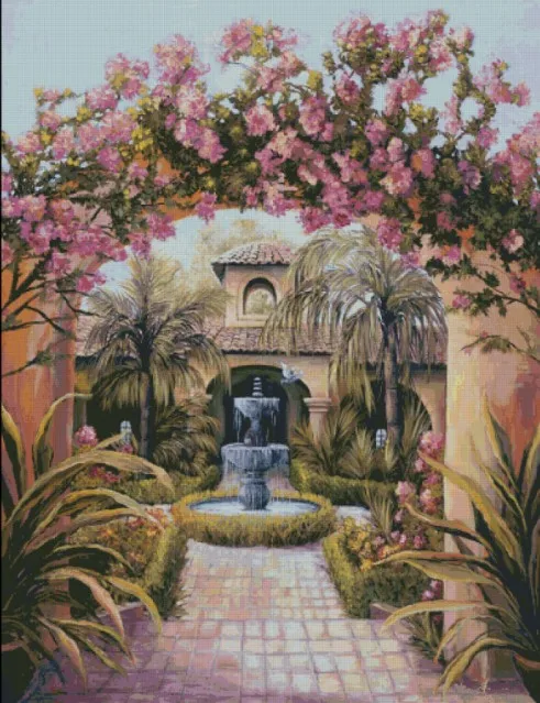 

Beautiful Garden Scenery Cross Stitch Kits Oil Painting Crafts 14CT Unprinted For Embroidered Handmade Art Wall Home Decor