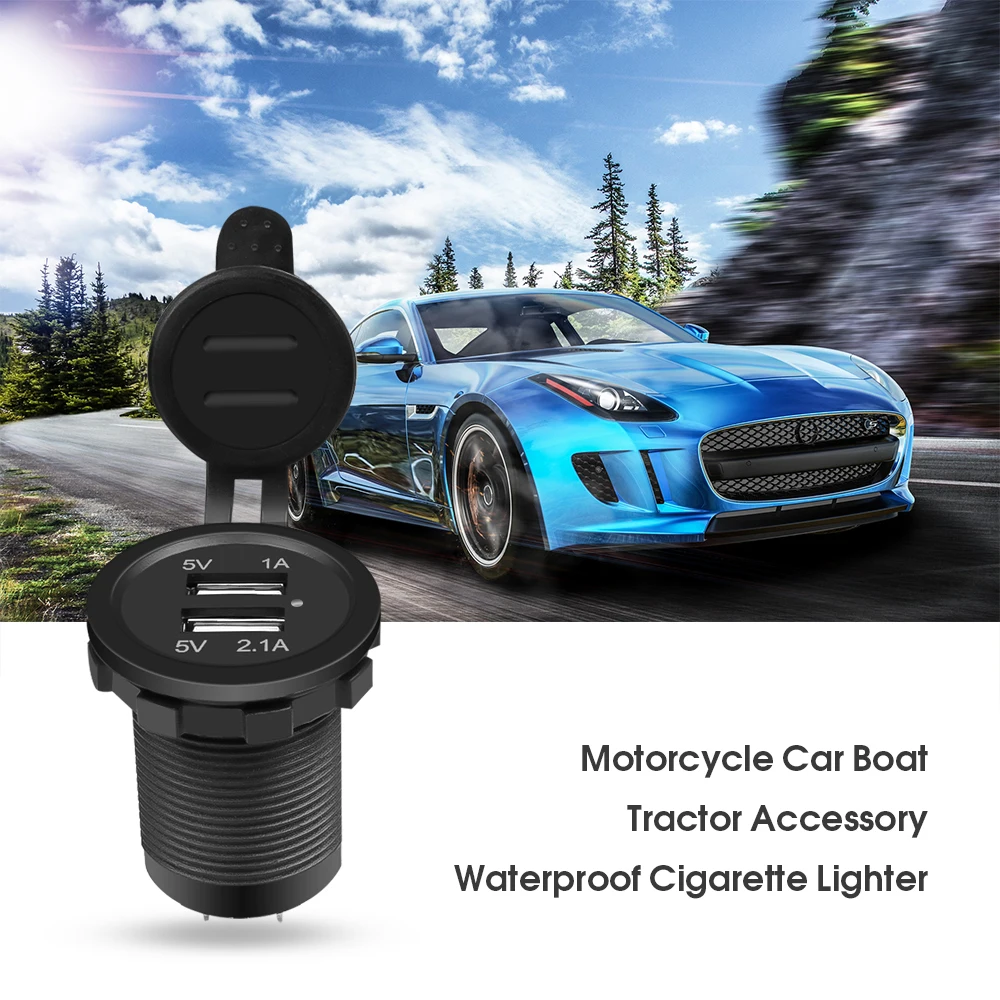 3.1A Dual USB Port Car Charger Socket Plug Mobile Phone Smart Charging Adapter Waterproof for Car Boat Motorcycle