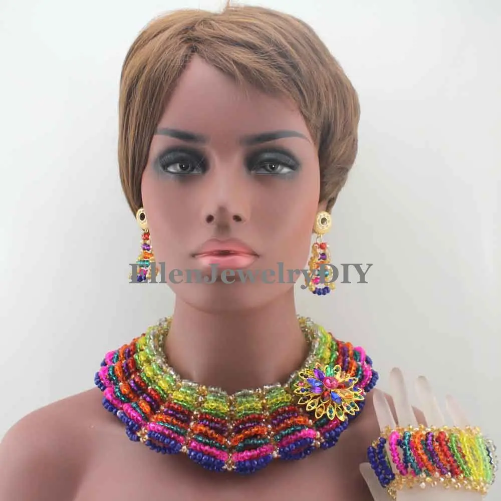 New Gorgeous Masquerade Crystal Beads Traditional African Wedding African Beads Jewelry Set For Women Free Shipping W13128