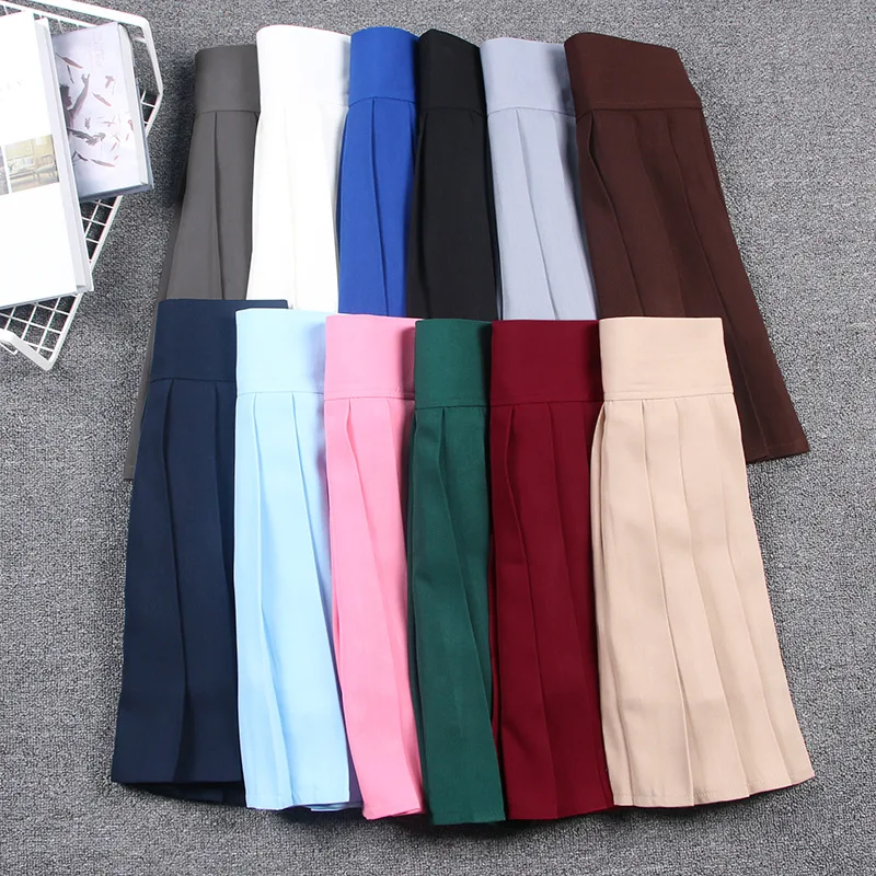 Japanese Students Solid Pleated Girl Jk School Uniform Cosplay Skirt Mini Skirt High Waist Pleated Skirts Linings Macaron Colors